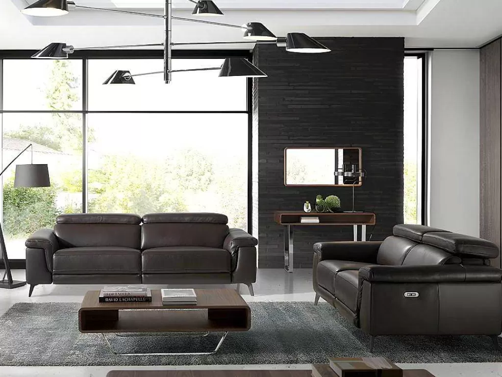 Promoções Sofás & Poltronas*Angel Cerda Sofá De 2 Lugares Estofado Em Couro De Vaca Na Cor Chocolate Com Estrutura De Madeira 6050
