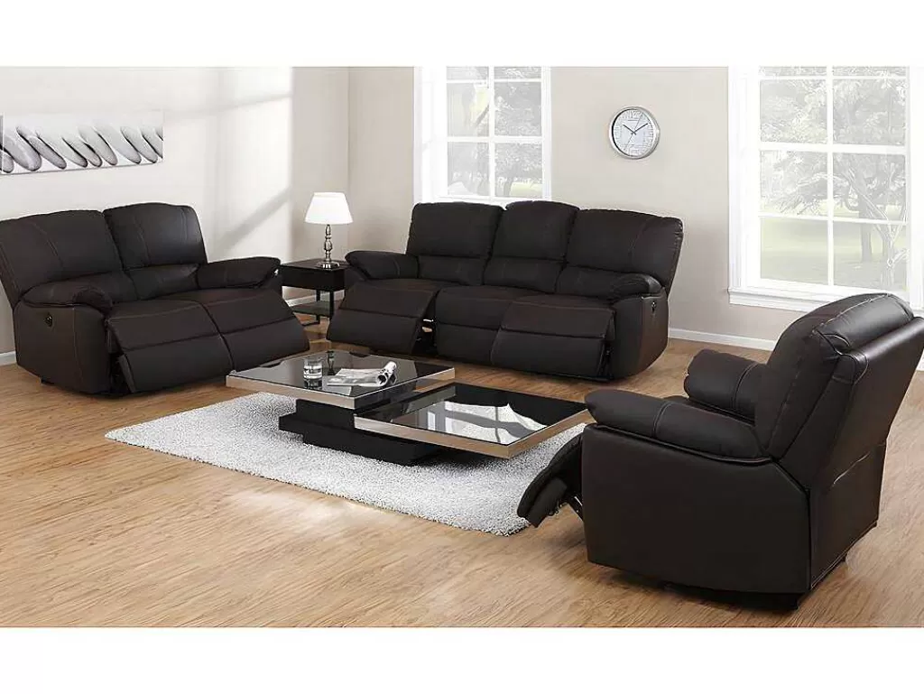 Sofá De Relaxamento Eletrico*Vente-unique Sofá De 2 Lugares Relax Electrico Em Pele Castanho - Marcis