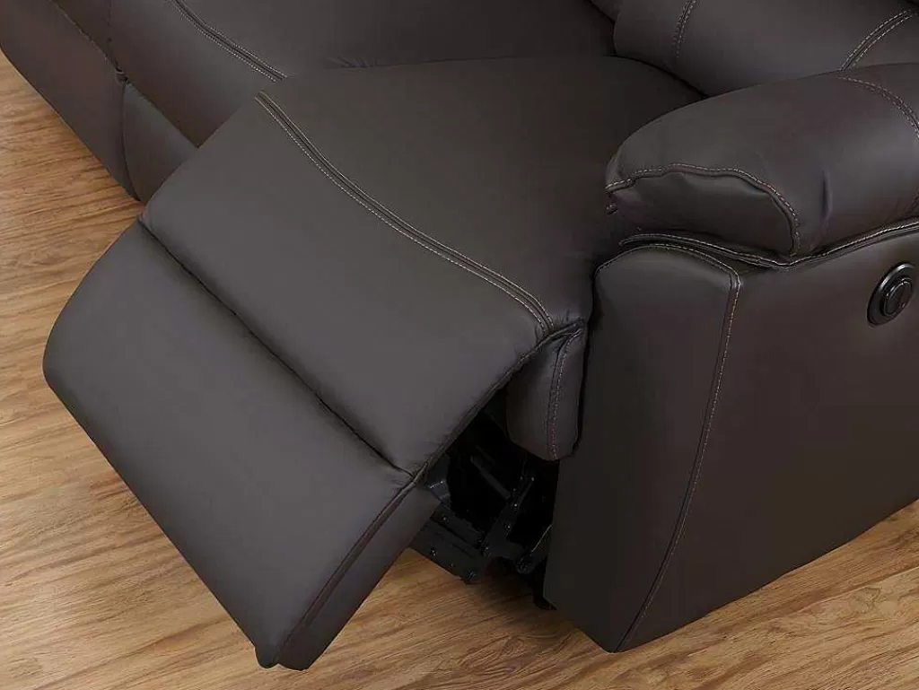 Sofá De Relaxamento Eletrico*Vente-unique Sofá De 2 Lugares Relax Electrico Em Pele Castanho - Marcis