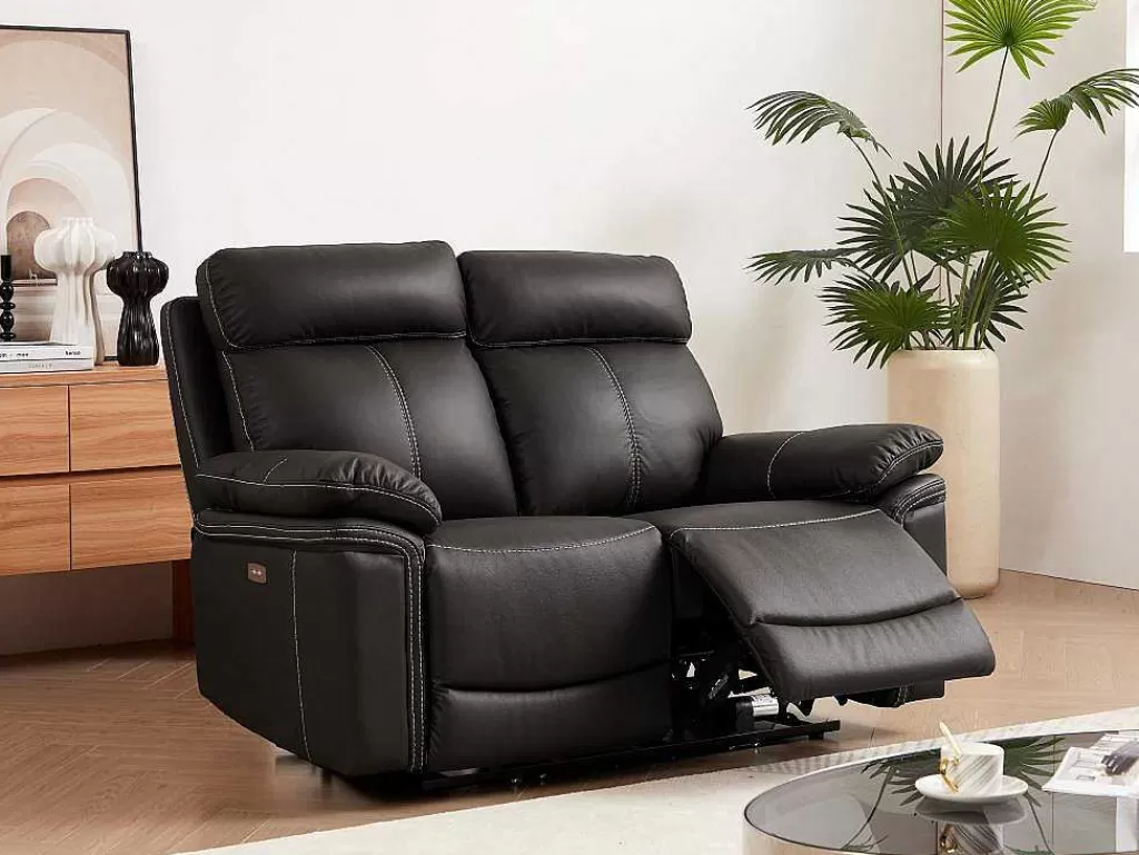 Sofá De Relaxamento Eletrico*Vente-unique Sofá De 2 Lugares Relax Eletrico Em Pele Castanho - Isiris