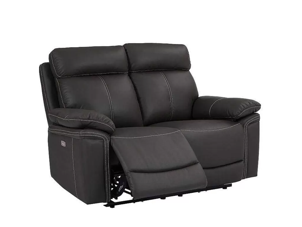 Sofá De Relaxamento Eletrico*Vente-unique Sofá De 2 Lugares Relax Eletrico Em Pele Castanho - Isiris