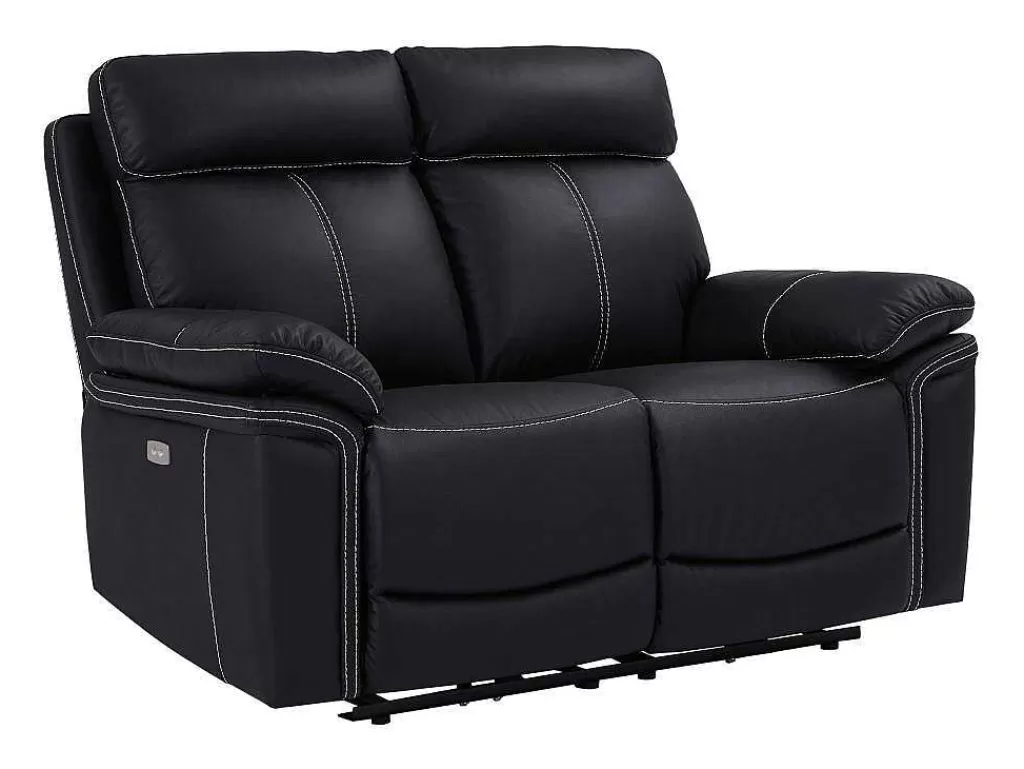Sofá De Relaxamento Eletrico*Vente-unique Sofá De 2 Lugares Relax Eletrico Em Pele Preto - Isiris