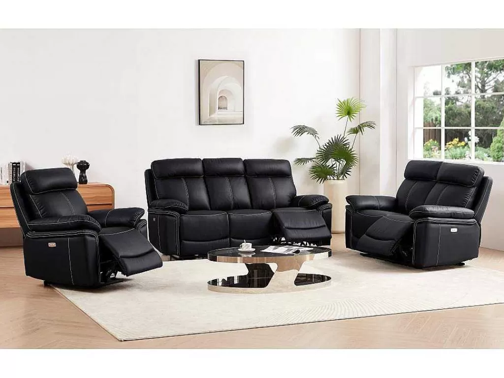 Sofá De Relaxamento Eletrico*Vente-unique Sofá De 2 Lugares Relax Eletrico Em Pele Preto - Isiris