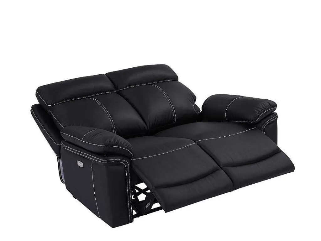 Sofá De Relaxamento Eletrico*Vente-unique Sofá De 2 Lugares Relax Eletrico Em Pele Preto - Isiris