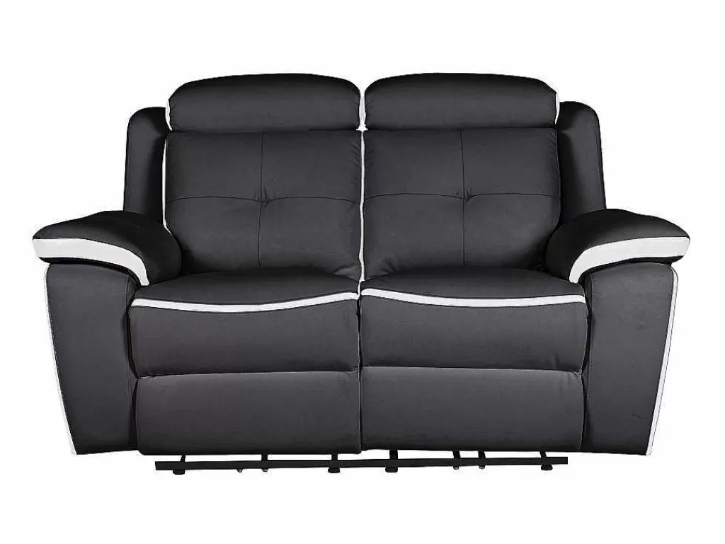 Sofá De Relaxamento Eletrico*Vente-unique Sofá De 2 Lugares Relax Eletrico Em Pele Preto E Branco - Angelique