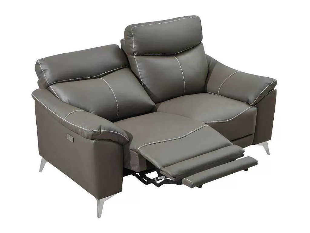 Sofá De Relaxamento Eletrico*Vente-unique Sofá De 2 Lugares Relax Eletrico Em Pele Taupe - Metronomya