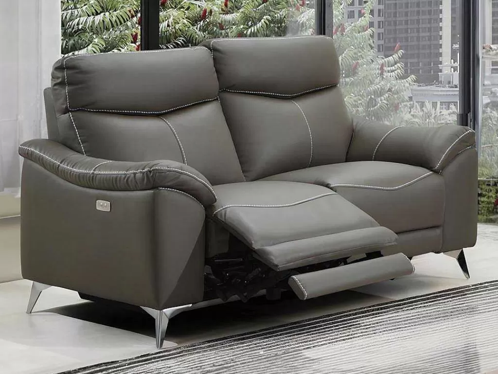 Sofá De Relaxamento Eletrico*Vente-unique Sofá De 2 Lugares Relax Eletrico Em Pele Taupe - Metronomya