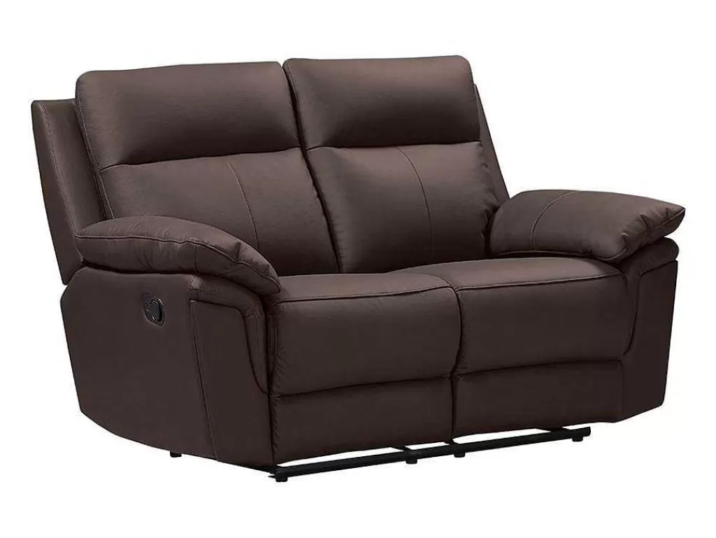 Sofá De Relaxamento Manual*Vente-unique Sofá De 2 Lugares Relax Em Pele De Bufalo Castanho - Pakita