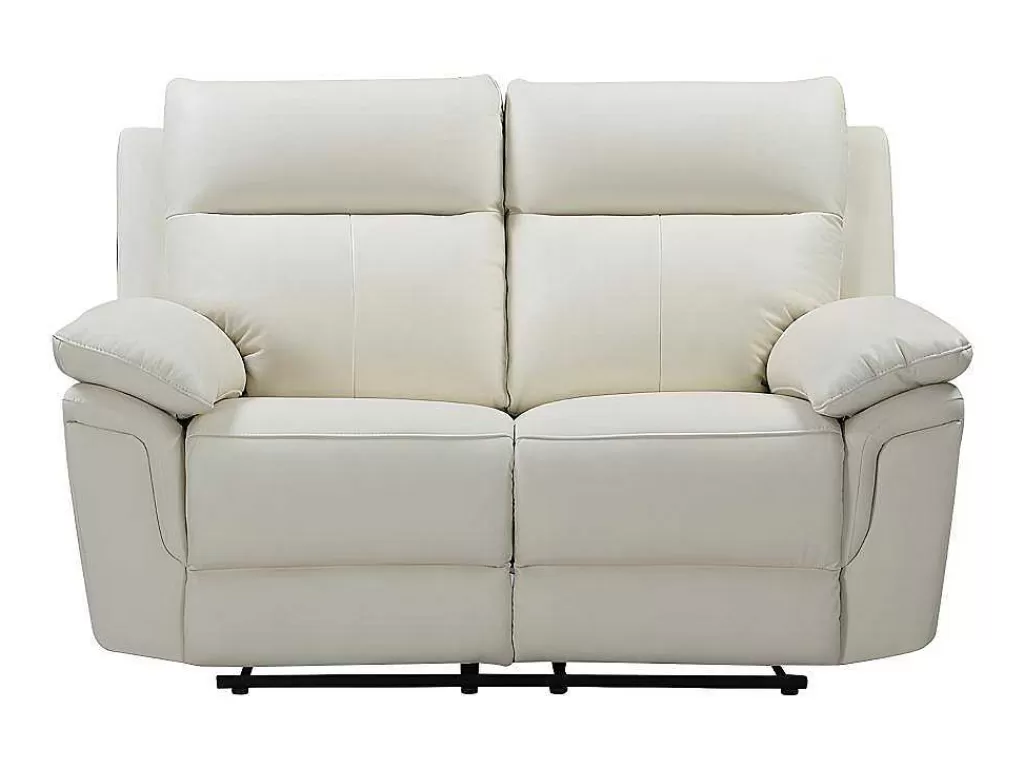 Sofá De Relaxamento Manual*Vente-unique Sofá De 2 Lugares Relax Em Pele De Bufalo Marfim - Pakita