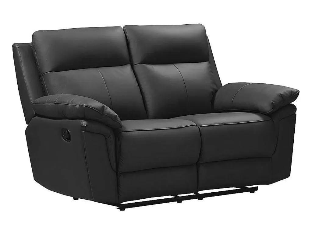 Sofá De Relaxamento Manual*Vente-unique Sofá De 2 Lugares Relax Em Pele De Bufalo Preto - Pakita