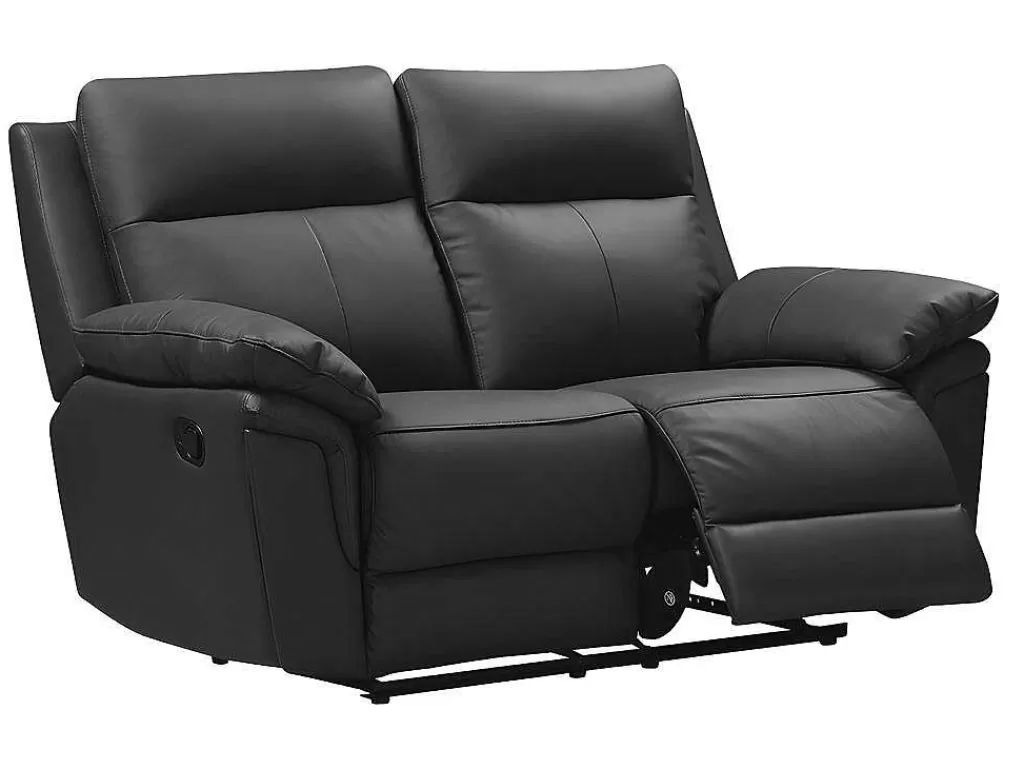 Sofá De Relaxamento Manual*Vente-unique Sofá De 2 Lugares Relax Em Pele De Bufalo Preto - Pakita