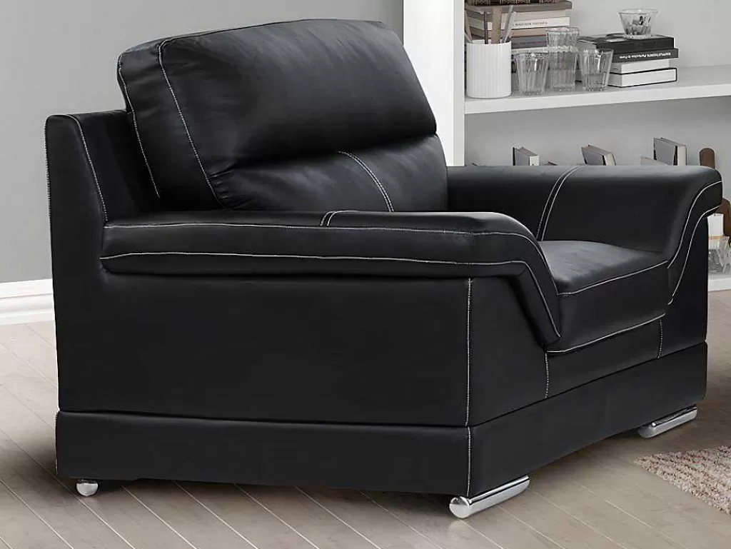 Conjunto Sofá E Poltrona*Vente-unique Sofá De 3+1 Lugares Em Pele De Bufalo Preto - Monika