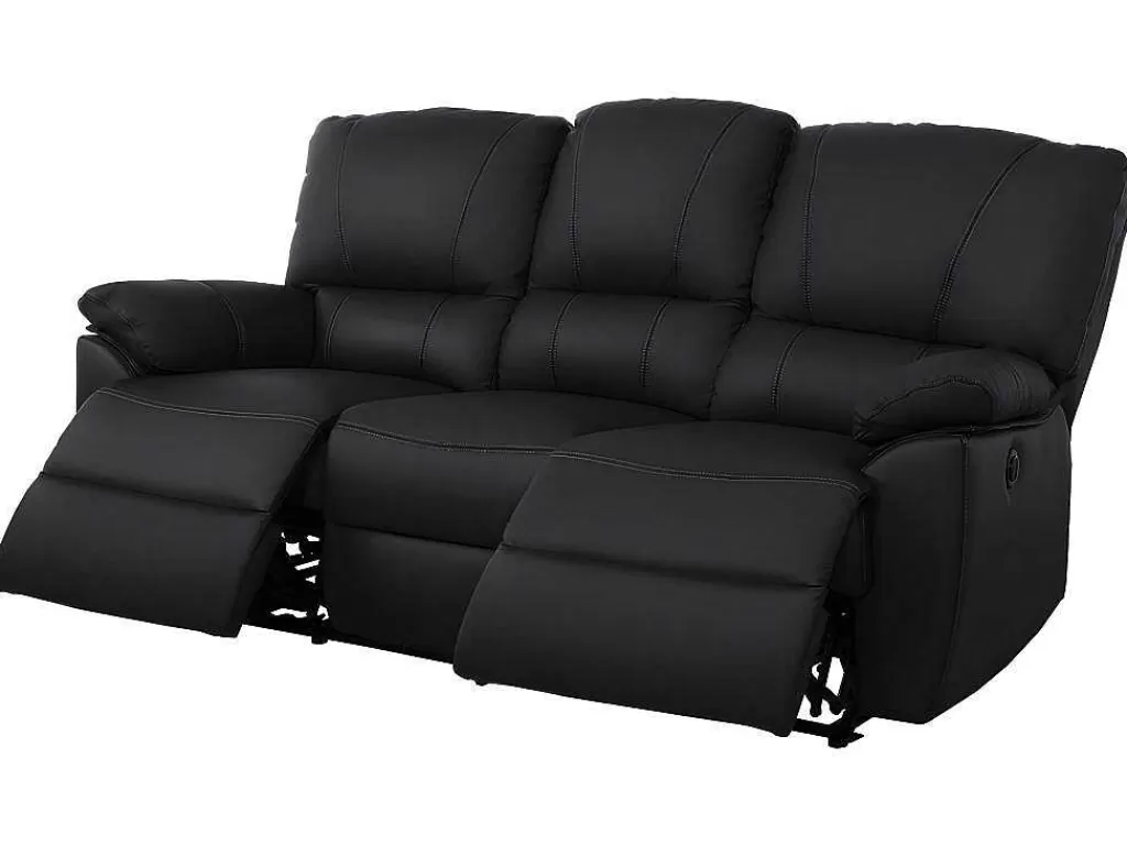 Conjunto Sofá E Poltrona*Vente-unique Sofá De 3+1 Lugares Relax Eletrico Em Pele Preto - Marcis