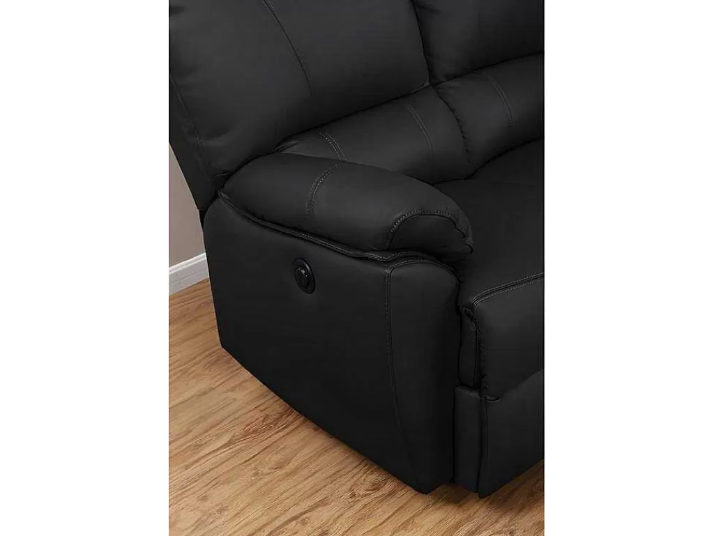 Conjunto Sofá E Poltrona*Vente-unique Sofá De 3+1 Lugares Relax Eletrico Em Pele Preto - Marcis