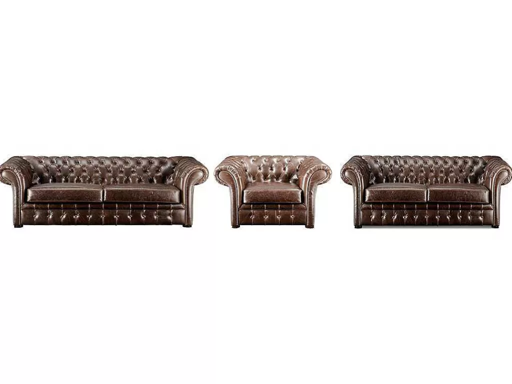 Conjunto Sofá E Poltrona*Vente-unique Sofá De 3+2+1 Lugares 100% Couro Envelhecido Estilo Chesterfield - Clotaire