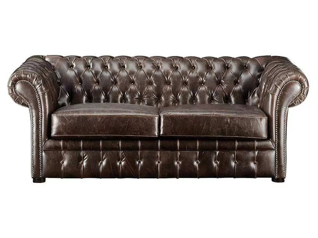Conjunto Sofá E Poltrona*Vente-unique Sofá De 3+2+1 Lugares 100% Couro Envelhecido Estilo Chesterfield - Clotaire