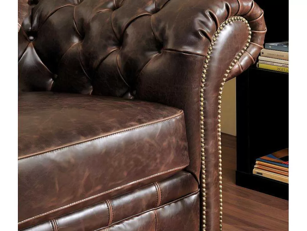 Conjunto Sofá E Poltrona*Vente-unique Sofá De 3+2+1 Lugares 100% Couro Envelhecido Estilo Chesterfield - Clotaire
