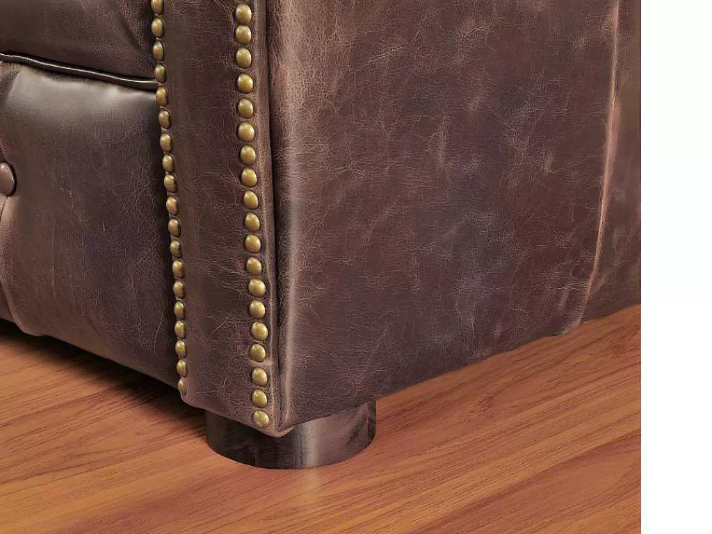 Conjunto Sofá E Poltrona*Vente-unique Sofá De 3+2+1 Lugares 100% Couro Envelhecido Estilo Chesterfield - Clotaire