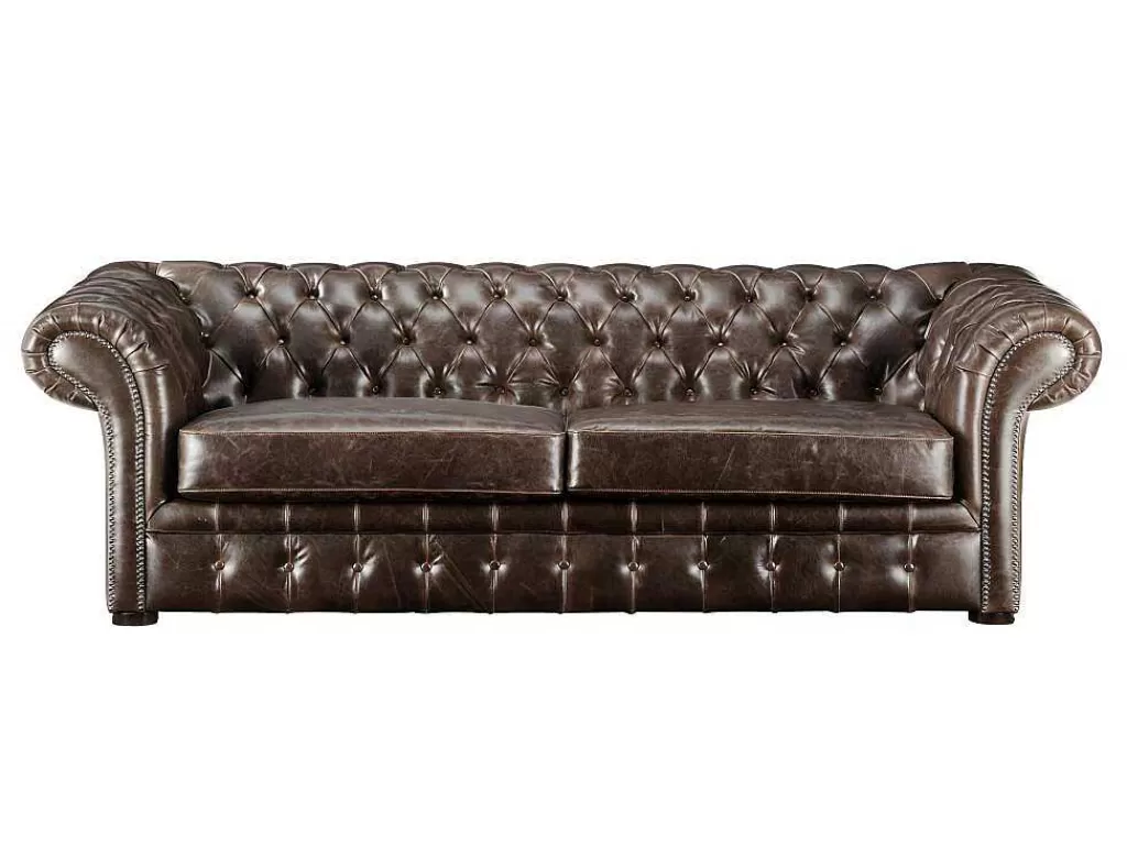 Conjunto Sofá E Poltrona*Vente-unique Sofá De 3+2+1 Lugares 100% Couro Envelhecido Estilo Chesterfield - Clotaire