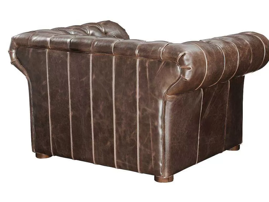 Conjunto Sofá E Poltrona*Vente-unique Sofá De 3+2+1 Lugares 100% Couro Envelhecido Estilo Chesterfield - Clotaire