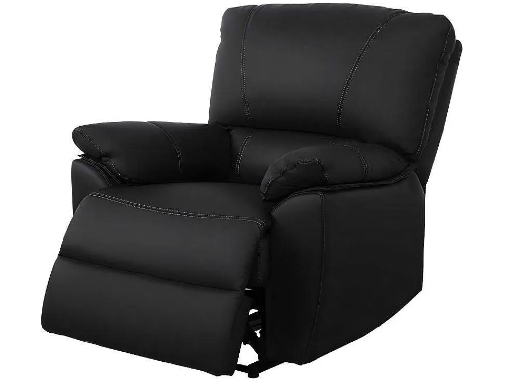 Conjunto Sofá E Poltrona*Vente-unique Sofá De 3+2+1 Lugares Relax Eletrico Em Pele Preto - Marcis