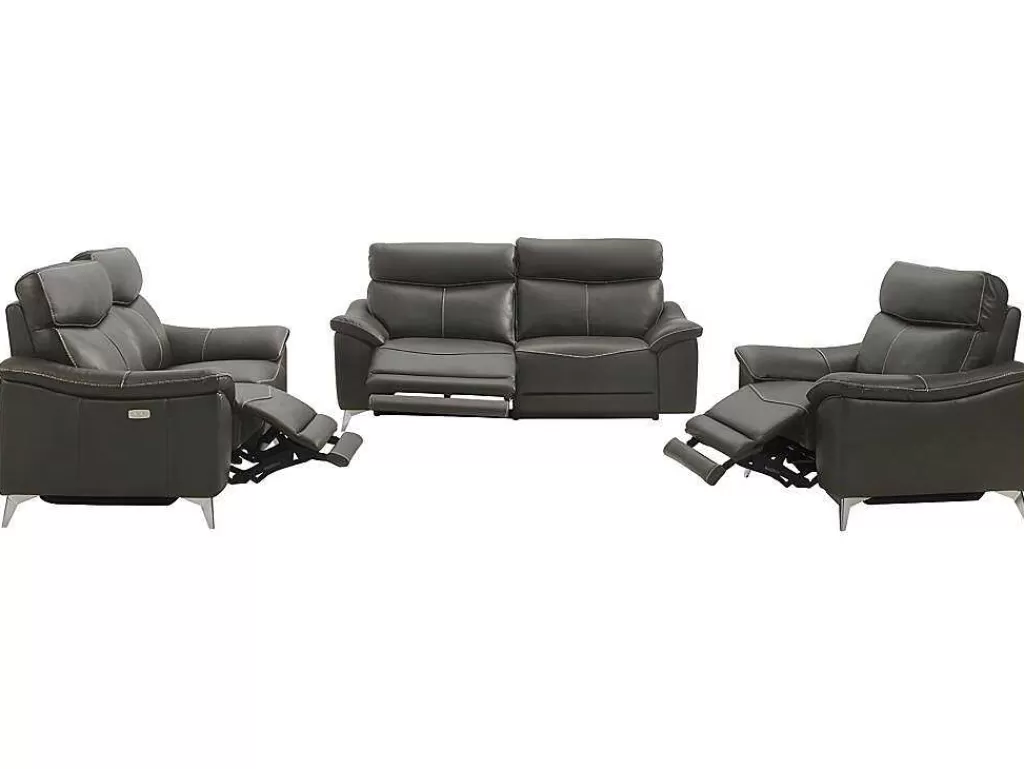 Conjunto Sofá E Poltrona*Vente-unique Sofá De 3+2+1 Lugares Relax Eletrico Em Pele Taupe - Metronomya