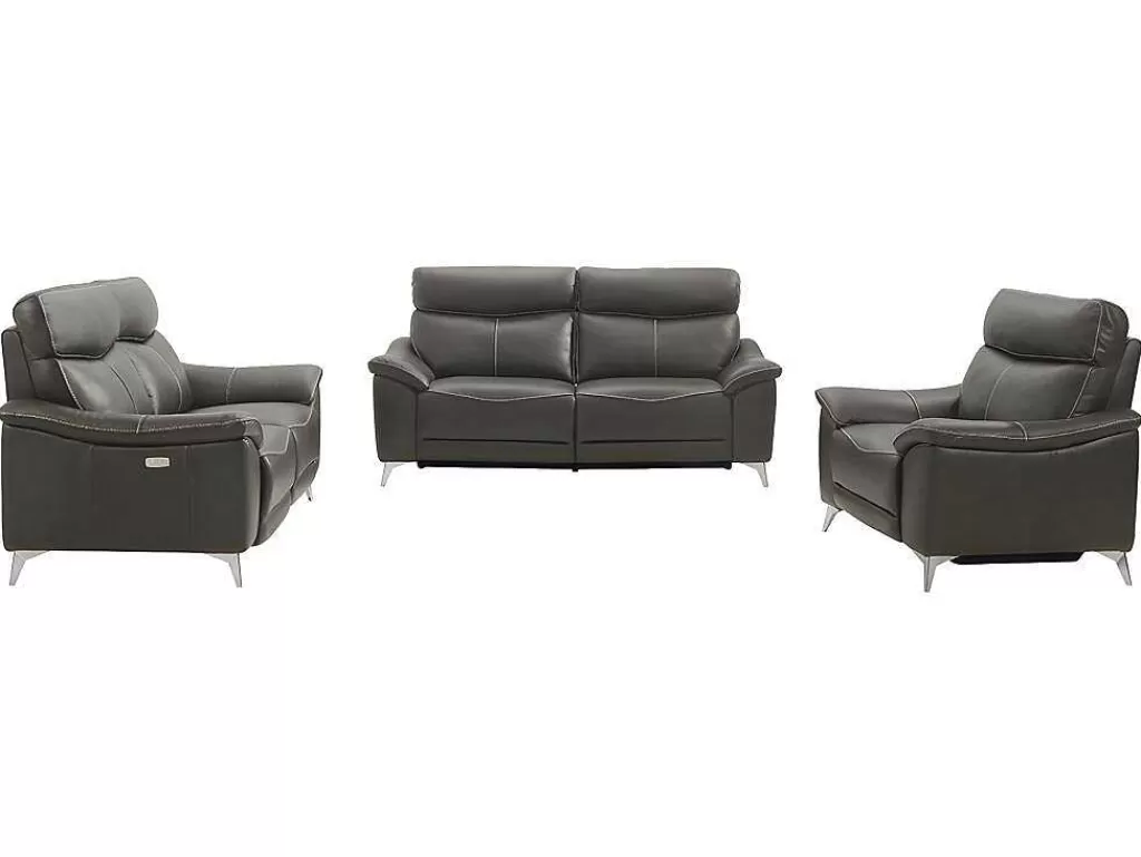 Conjunto Sofá E Poltrona*Vente-unique Sofá De 3+2+1 Lugares Relax Eletrico Em Pele Taupe - Metronomya