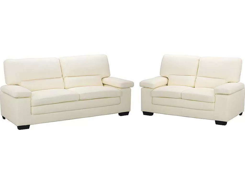 Conjunto De Sofá*Vente-unique Sofá De 3+2 Lugares Em Pele De Bufalo Cor Marfim - Mimas Ii