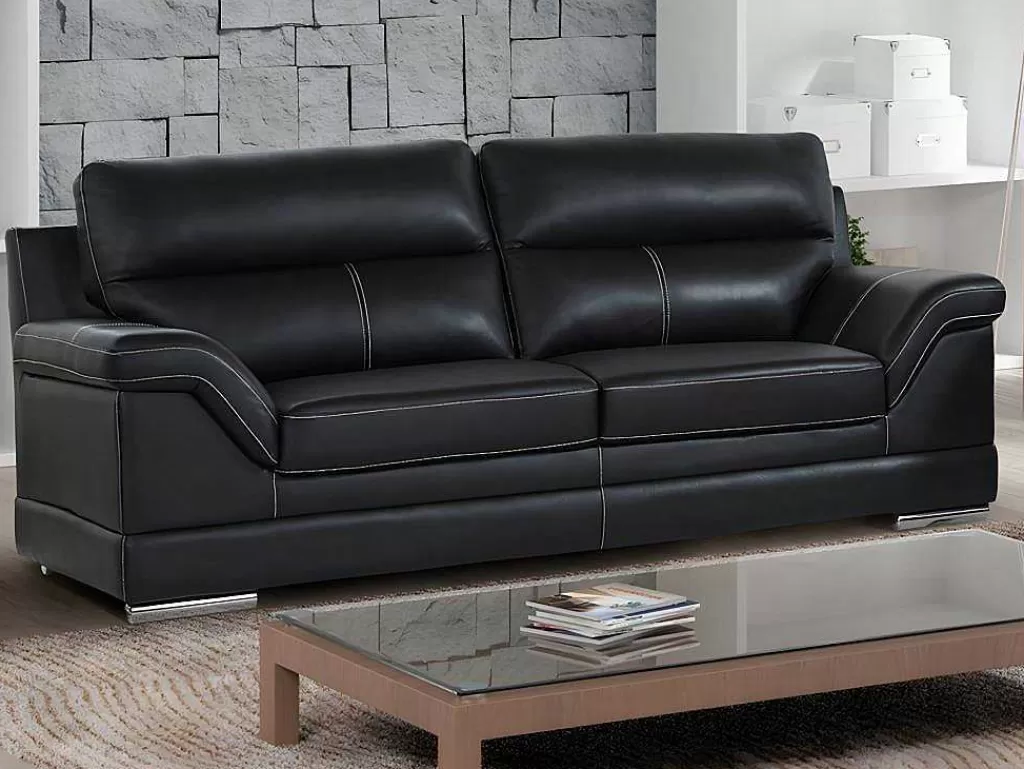 Conjunto De Sofá*Vente-unique Sofá De 3+2 Lugares Em Pele De Bufalo Preto - Monika