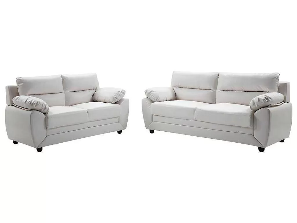 Conjunto De Sofá*Vente-unique Sofá De 3+2 Lugares Em Pele Sintética Branco - Manoa