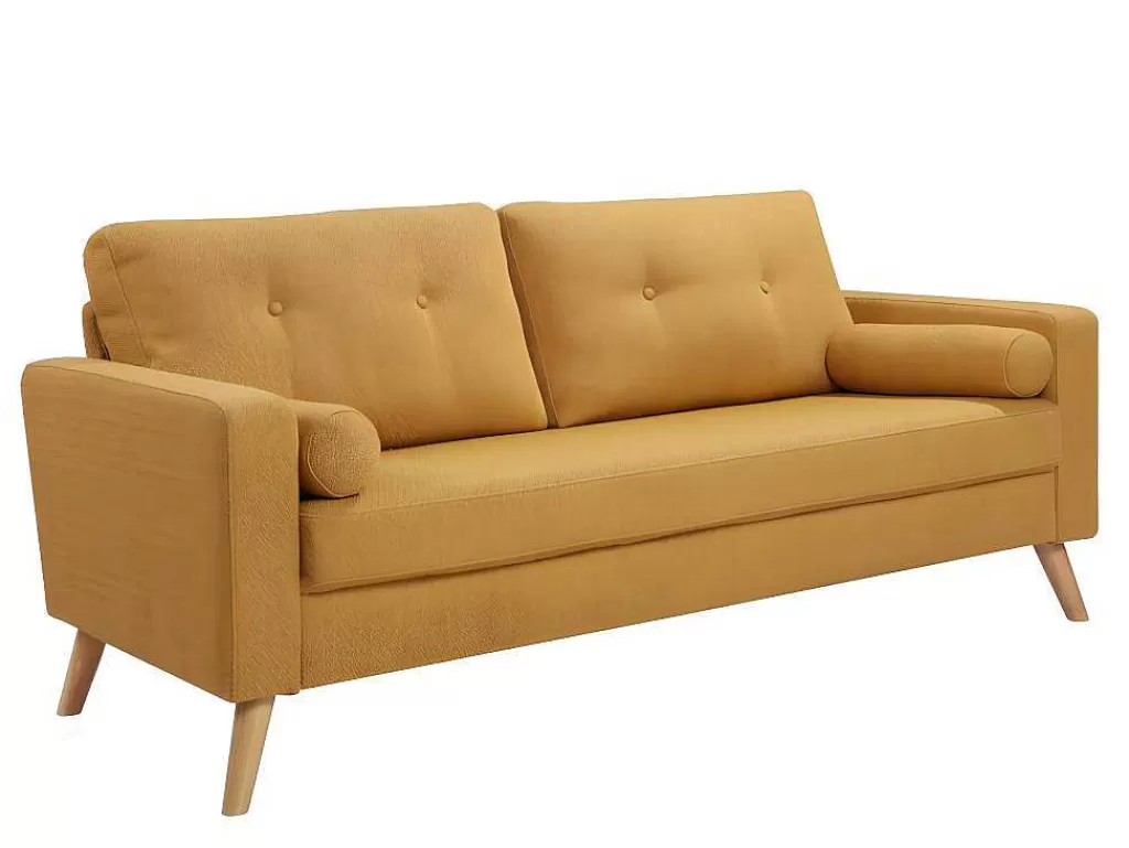Conjunto De Sofá*Vente-unique Sofá De 3+2 Lugares Em Tecido Efeito La Amarelo - Tatum