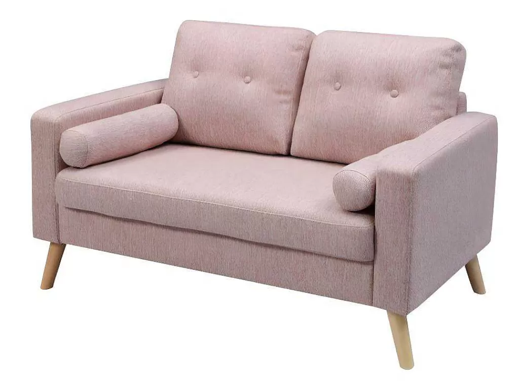 Conjunto De Sofá*Vente-unique Sofá De 3+2 Lugares Em Tecido Efeito La Cor-De-Rosa - Tatum