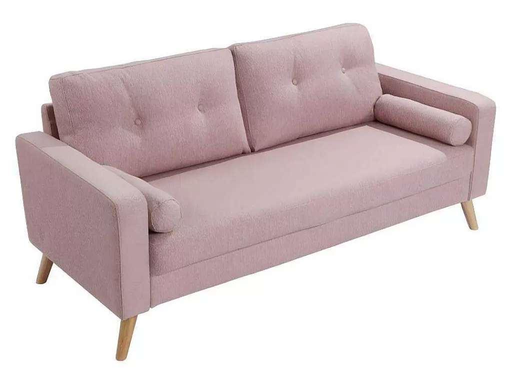Conjunto De Sofá*Vente-unique Sofá De 3+2 Lugares Em Tecido Efeito La Cor-De-Rosa - Tatum