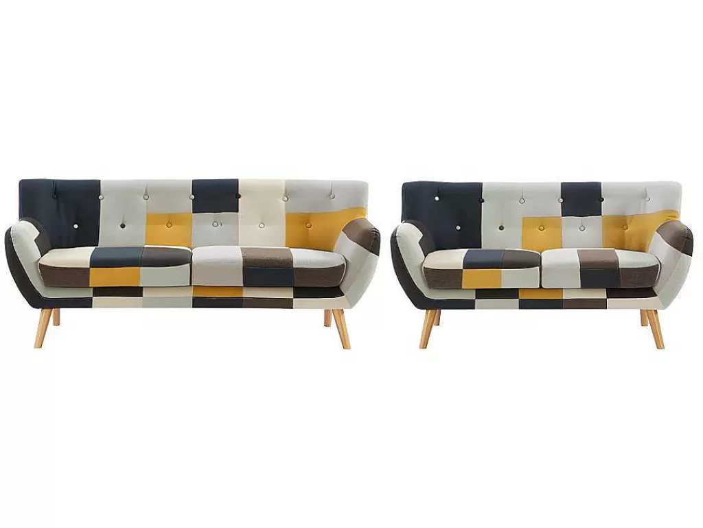 Conjunto De Sofá*Vente-unique Sofá De 3+2 Lugares Em Tecido Patchwork - Serti Ii
