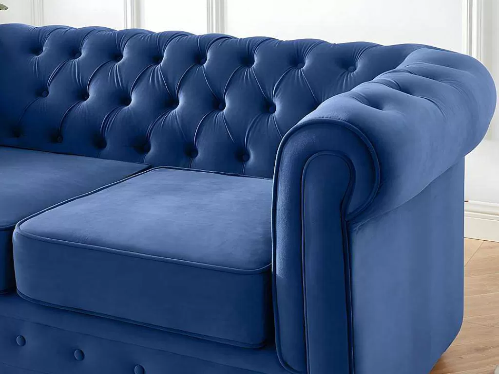 Conjunto De Sofá*Vente-unique Sofá De 3+2 Lugares Em Veludo Cor Azul Real - Chesterfield