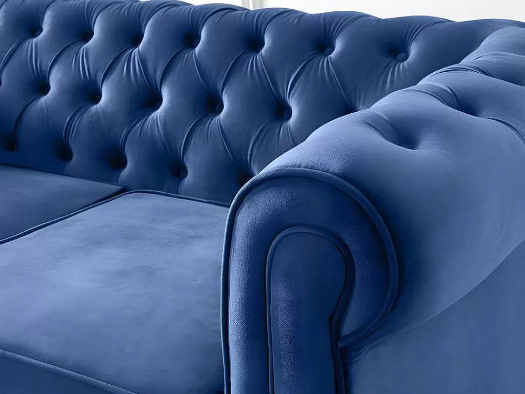 Conjunto De Sofá*Vente-unique Sofá De 3+2 Lugares Em Veludo Cor Azul Real - Chesterfield