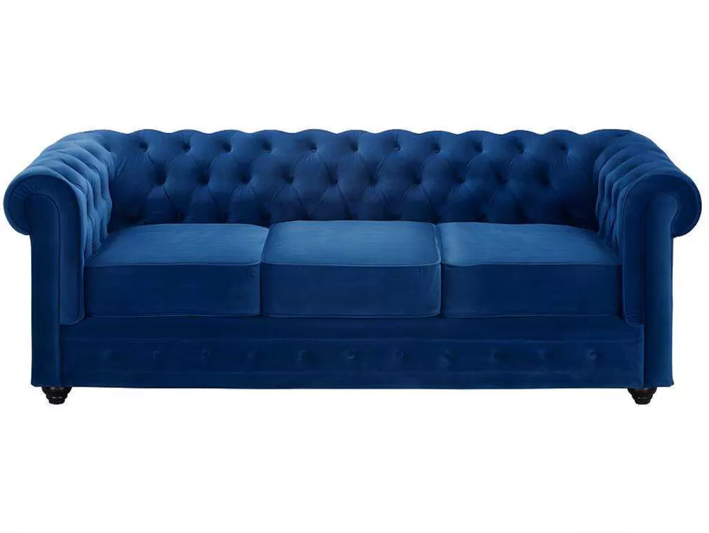 Conjunto De Sofá*Vente-unique Sofá De 3+2 Lugares Em Veludo Cor Azul Real - Chesterfield