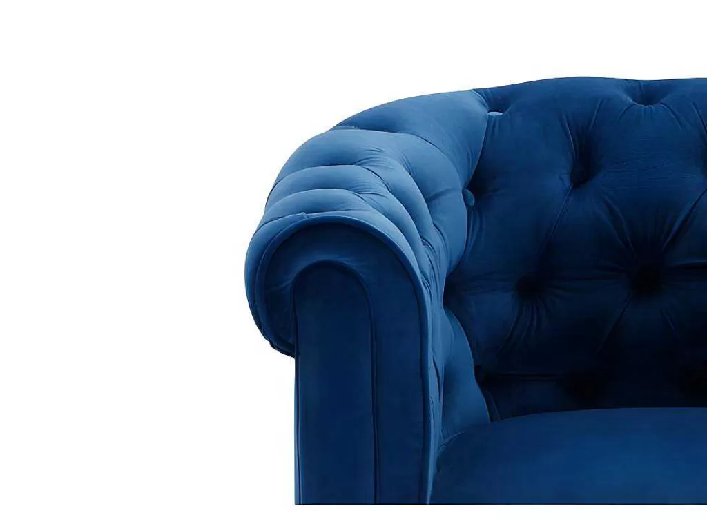 Conjunto De Sofá*Vente-unique Sofá De 3+2 Lugares Em Veludo Cor Azul Real - Chesterfield
