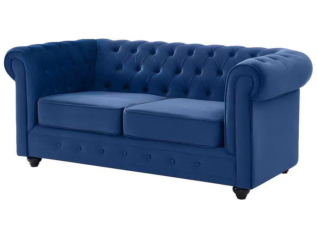 Conjunto De Sofá*Vente-unique Sofá De 3+2 Lugares Em Veludo Cor Azul Real - Chesterfield