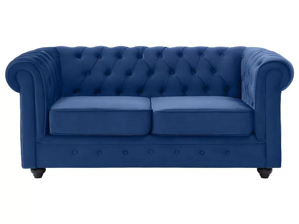 Conjunto De Sofá*Vente-unique Sofá De 3+2 Lugares Em Veludo Cor Azul Real - Chesterfield