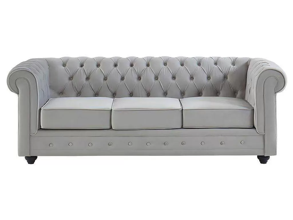 Conjunto De Sofá*Vente-unique Sofá De 3+2 Lugares Em Veludo Cor Cinza-Claro - Chesterfield