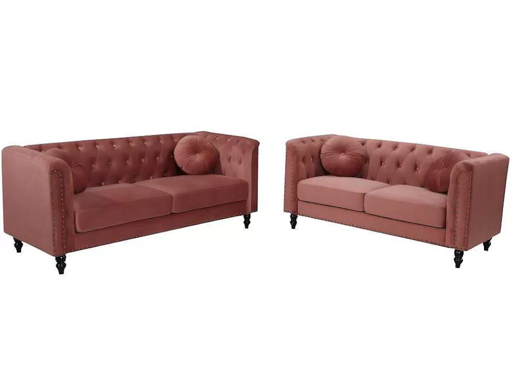 Conjunto De Sofá*Vente-unique Sofá De 3+2 Lugares Em Veludo Cor-De-Rosa Velho - Turner