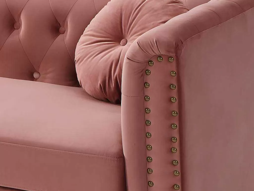 Conjunto De Sofá*Vente-unique Sofá De 3+2 Lugares Em Veludo Cor-De-Rosa Velho - Turner