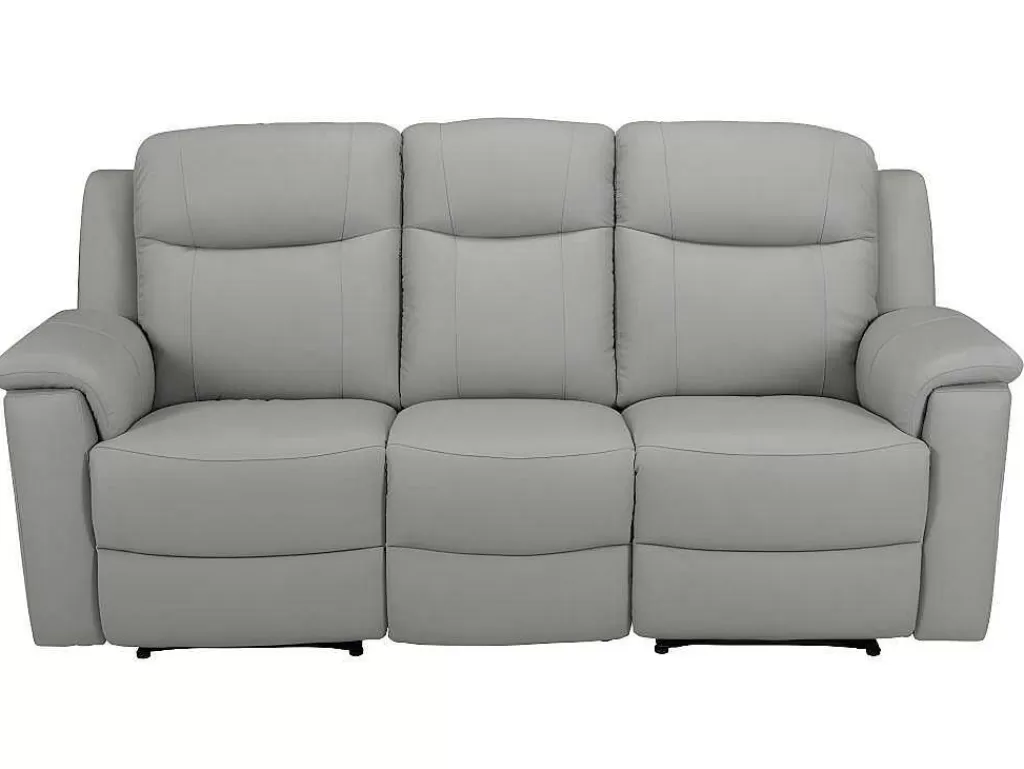 Conjunto De Sofá*Vente-unique Sofá De 3+2 Lugares Relax Com Mesa De Bar Em Pele Cinza Claro - Evasion