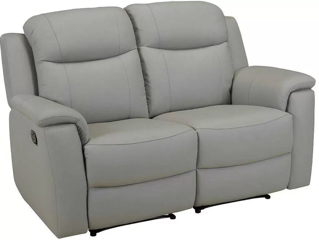 Conjunto De Sofá*Vente-unique Sofá De 3+2 Lugares Relax Com Mesa De Bar Em Pele Cinza Claro - Evasion