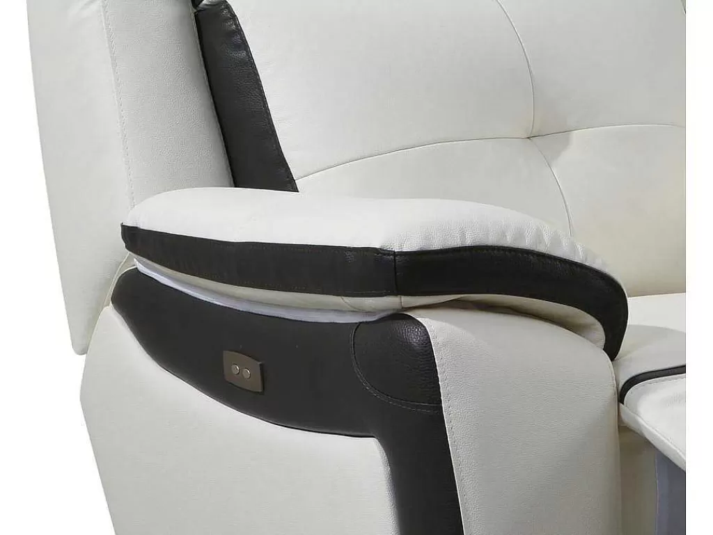 Conjunto De Sofá*Vente-unique Sofá De 3+2 Lugares Relax Eletrico Em Pele Branco E Antracite - Angelique