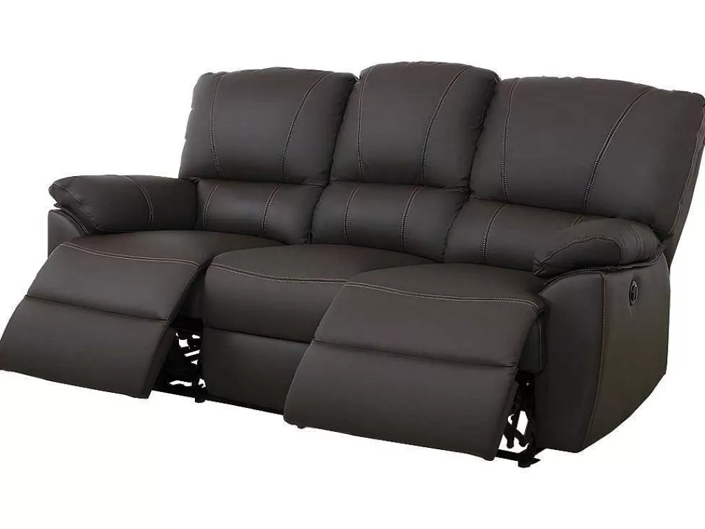 Conjunto De Sofá*Vente-unique Sofá De 3+2 Lugares Relax Eletrico Em Pele Castanho - Marcis