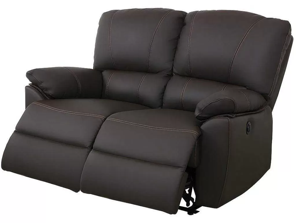 Conjunto De Sofá*Vente-unique Sofá De 3+2 Lugares Relax Eletrico Em Pele Castanho - Marcis