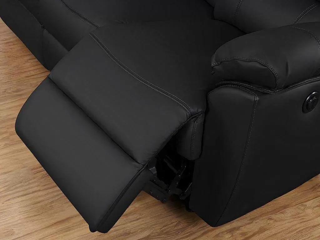 Conjunto De Sofá*Vente-unique Sofá De 3+2 Lugares Relax Eletrico Em Pele Preto - Marcis