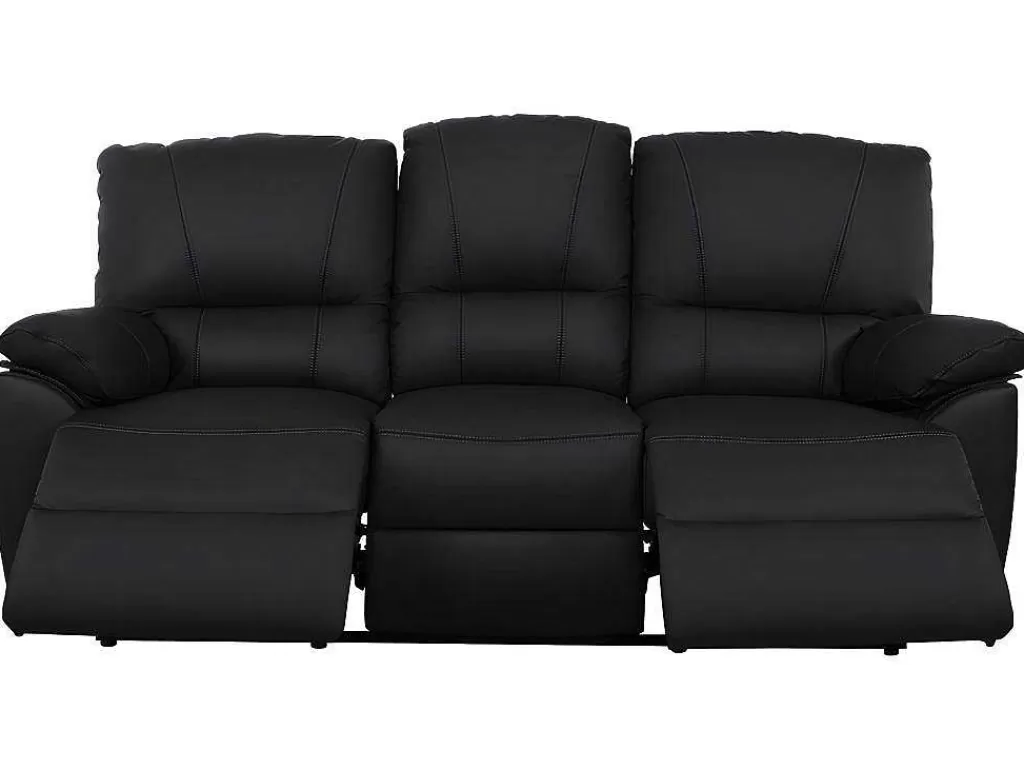 Conjunto De Sofá*Vente-unique Sofá De 3+2 Lugares Relax Eletrico Em Pele Preto - Marcis